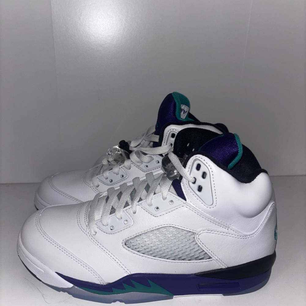 Jordan White and Purple High-Tops with Teal Accents